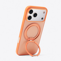 TORRAS Ostand O3 Fitness orange iPhone 17 case with rose gold ring stand, 'Designed by TORRAS'.