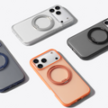 TORRAS Ostand O3 Fitness iPhone 17 case in clear, grey, navy, peach with ring stand.