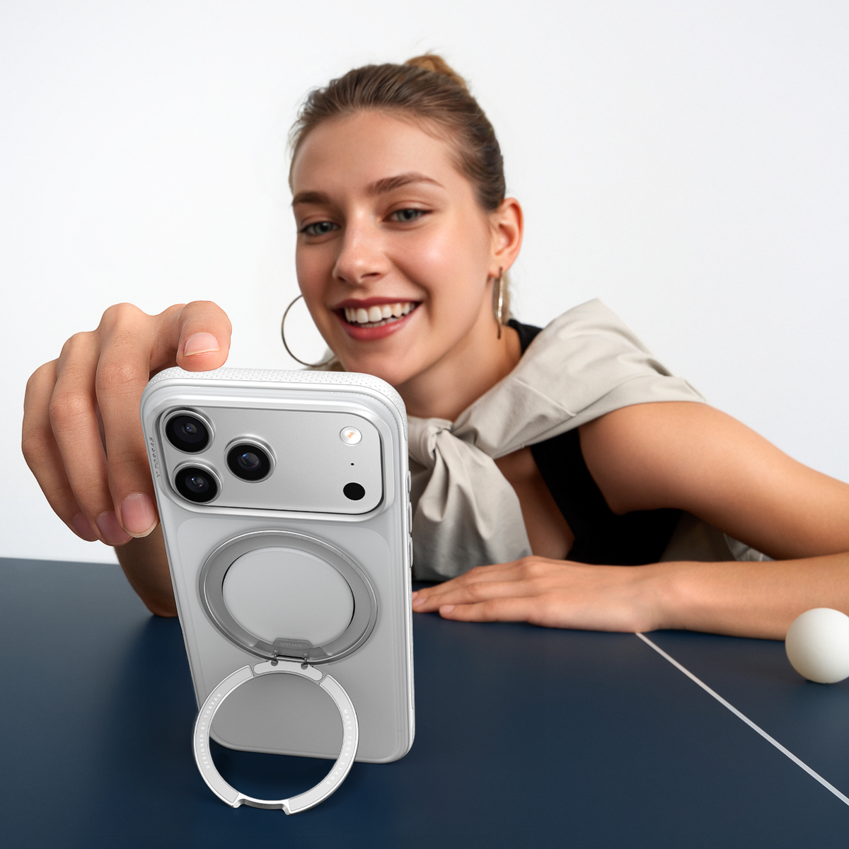 Silver TORRAS Ostand O3 Fitness iPhone case with magnetic ring stand