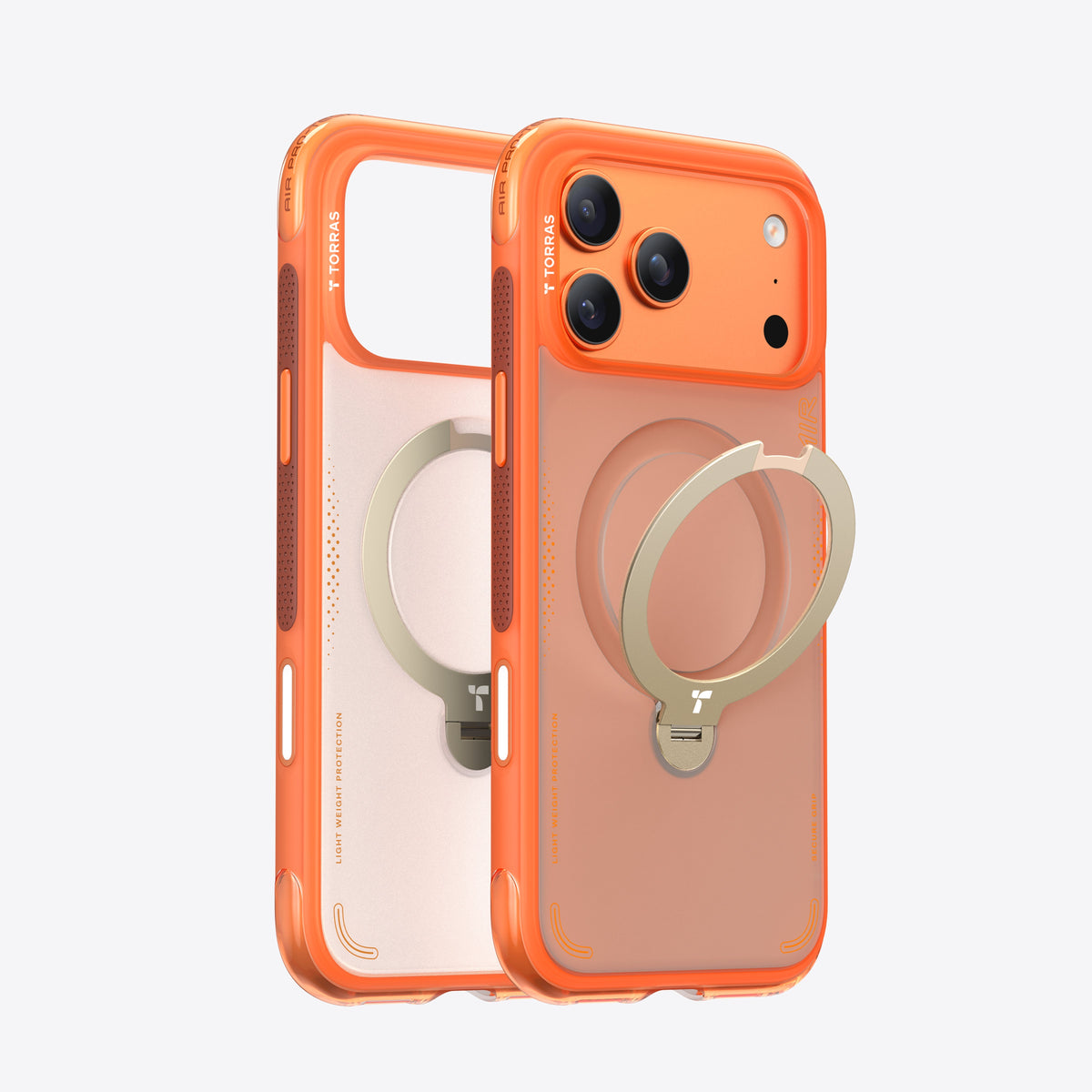 TORRAS Ostand Q3 Air orange iPhone 17 Pro Max case: slim, light, protective, with stand.