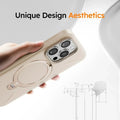 TORRAS Ostand Q3 Fusion case for iPhone 16 Pro, beige, with built-in magnetic stand.