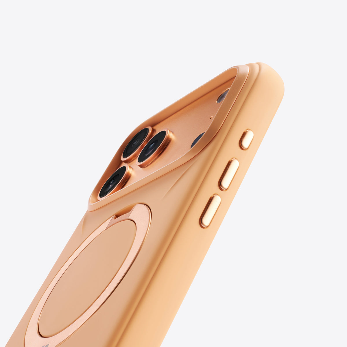 TORRAS Ostand Q3 gold silicone iPhone 17 Pro magnetic stand case.