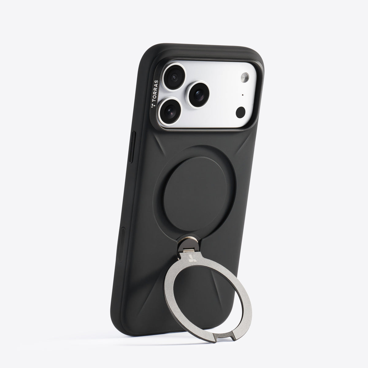 TORRAS Ostand Q3 black silicone case with ring stand for iPhone 17 Pro
