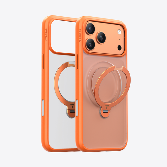 TORRAS Ostand Q3 Spin orange iPhone 17 Pro case with magnetic 360° rotating stand