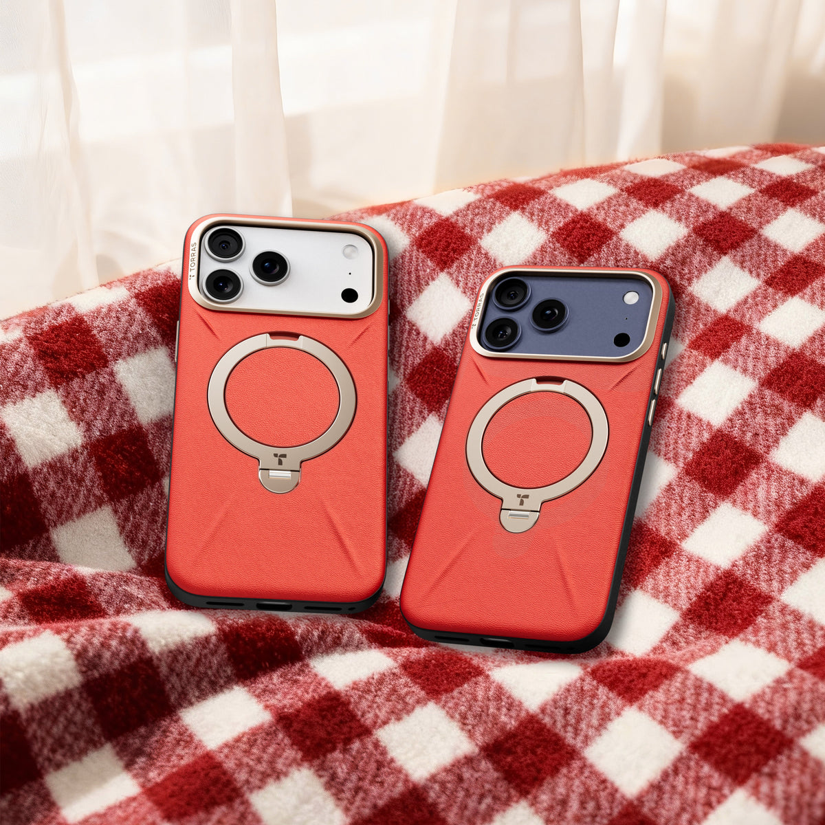 TORRAS Ostand Q3 Red Edition vegskin iPhone 17 Pro case with ring stand.