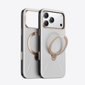 TORRAS Ostand Q3 white VegSkin case for iPhone 17 Pro with rose gold magnetic stand.