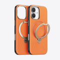TORRAS Ostand Q3 VegSkin iPhone 17 case: orange, leather-like texture, magnetic stand.
