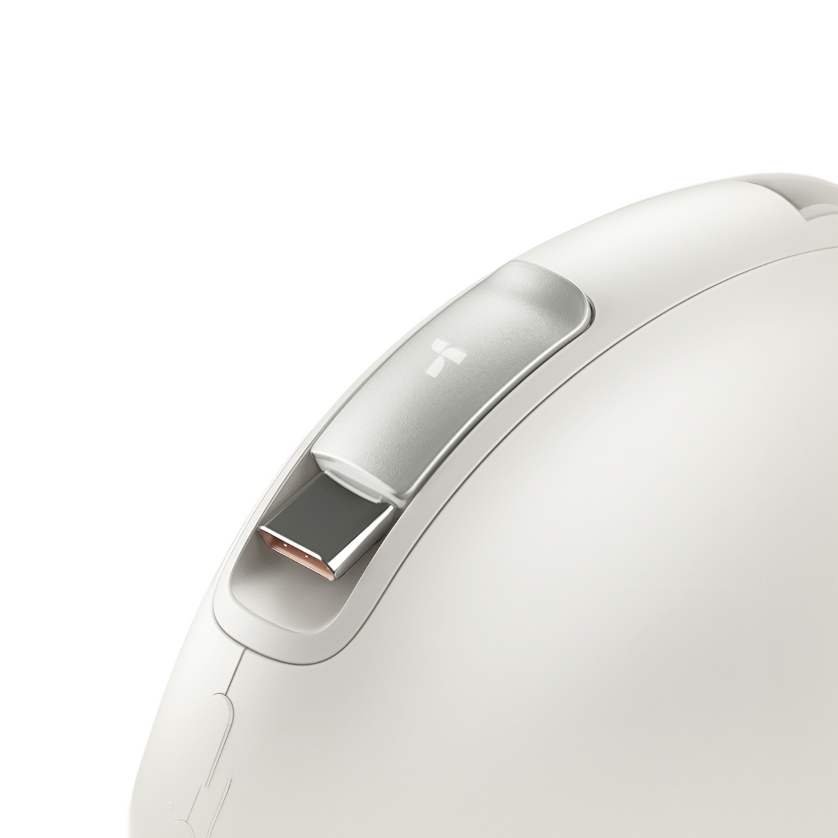 White TORRAS FlexLine Pebble Power Bank 10k mAh showing silver accent with logo & USB-C port.