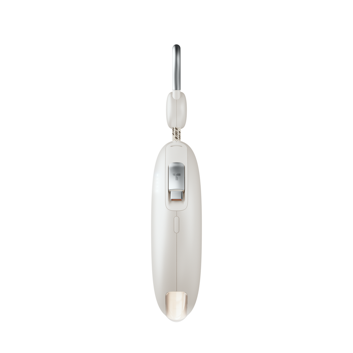TORRAS FlexLine Pebble Power Bank 10k mAh, white, with integrated hook and retractable cable.