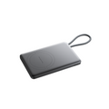 TORRAS PebbleLink 10k mAh power bank, charcoal gray, with integrated USB-C cable strap.