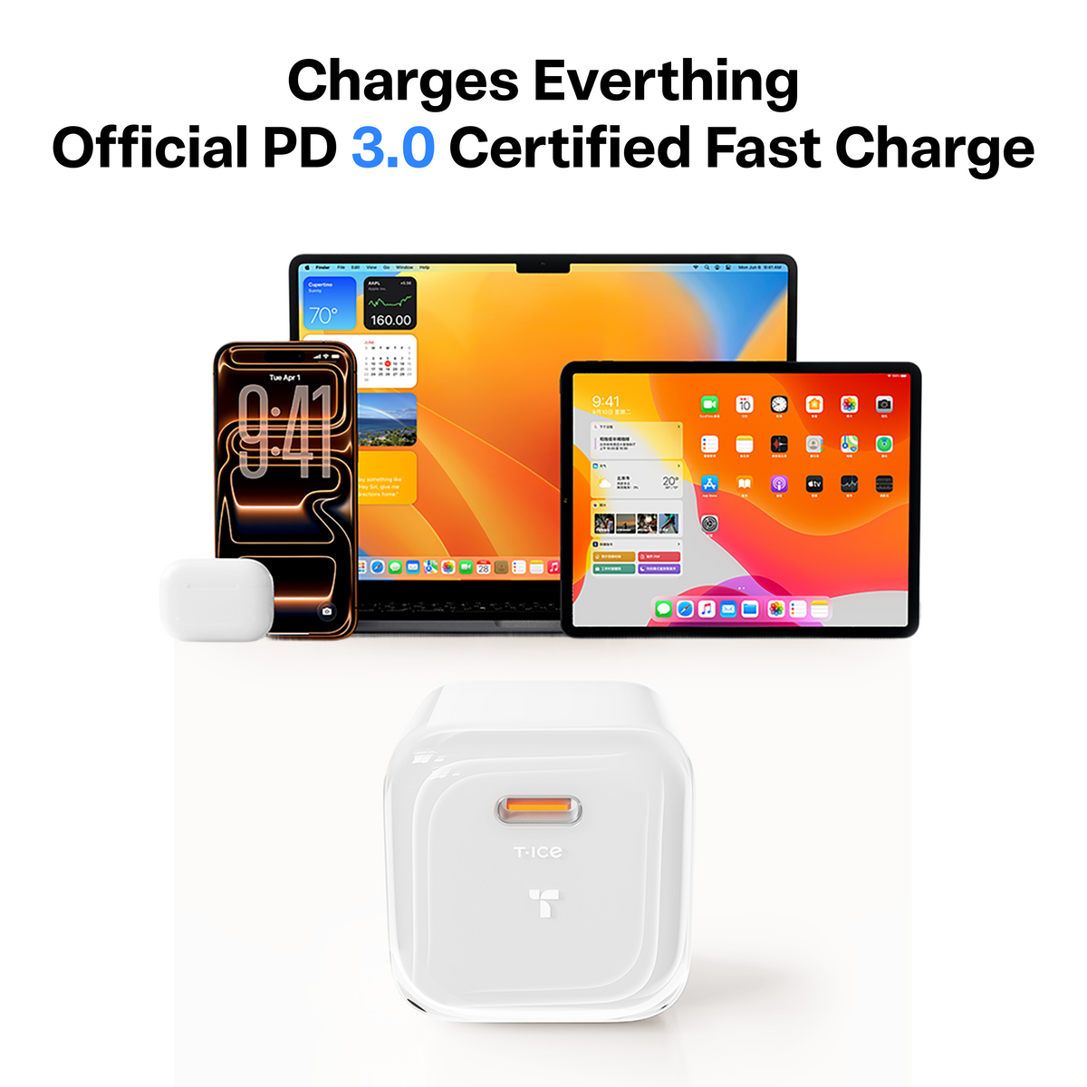 TORRAS Icenano FoldPro 30W USB-C fast charger block, PD 3.0 certified, charges multiple devices.