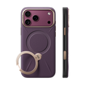 TORRAS Ostand Q3 VegSkin case for iPhone 18 Pro/Pro Max in plum with a champagne ring stand