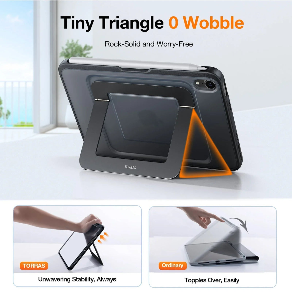 TORRAS Ostand iPad Mini case with magnetic pencil holder and stable, rock-solid kickstand.