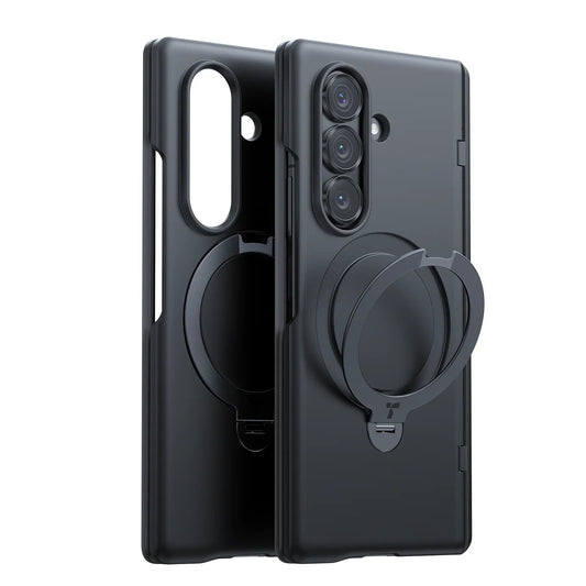 Black TORRAS Ostand Q3 Spin Samsung Z Fold 7 case with foldable ring stand.