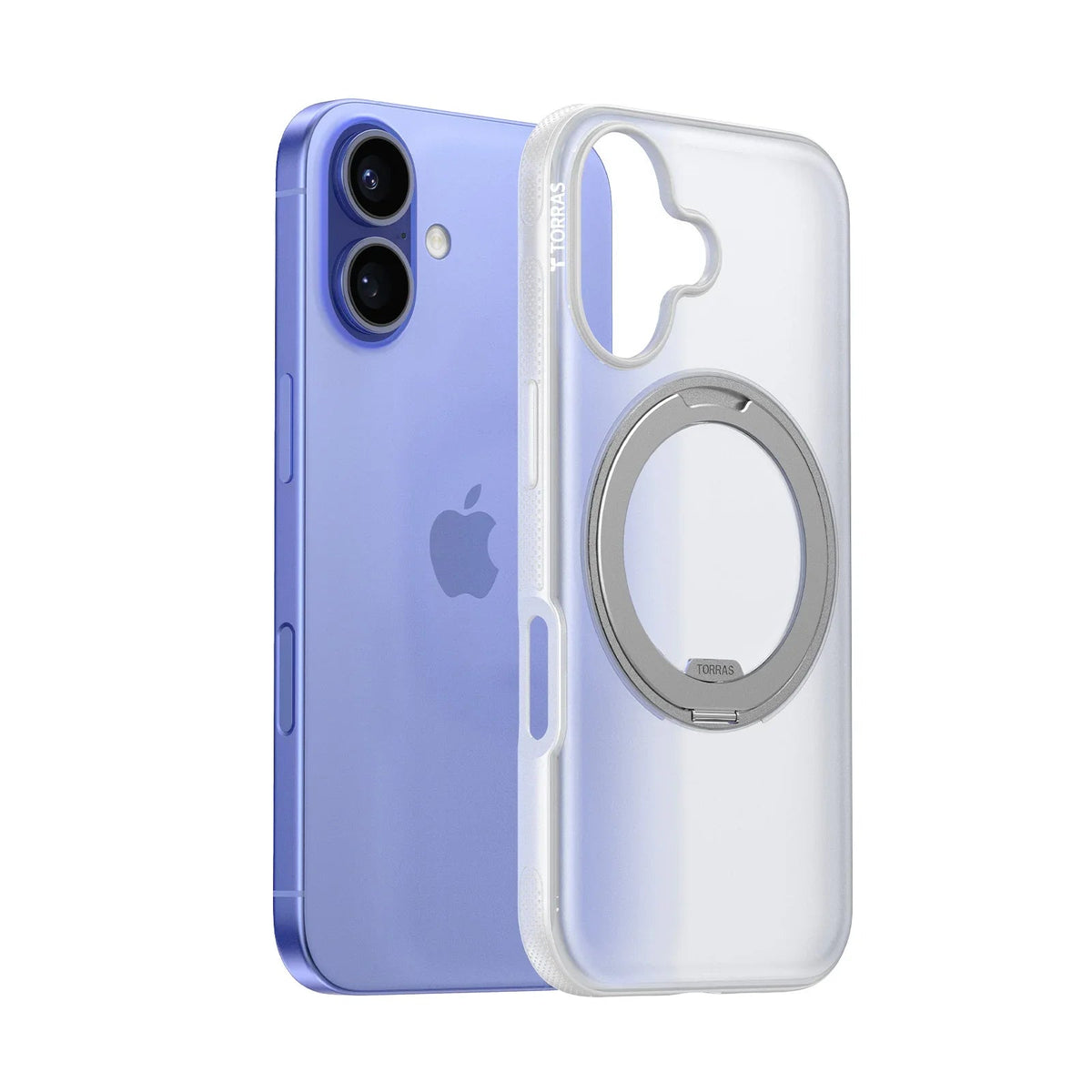 TORRAS Ostand O3 Fitness clear magnetic ring stand case with purple iPhone 16