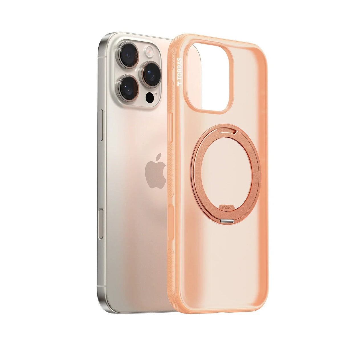 TORRAS Ostand O3 Fitness iPhone 16 Pro case, rose gold magnetic stand.