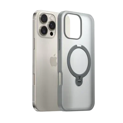 TORRAS Ostand Q3 Spin clear iPhone 16 Pro Max case with magnetic 360° spin kickstand.