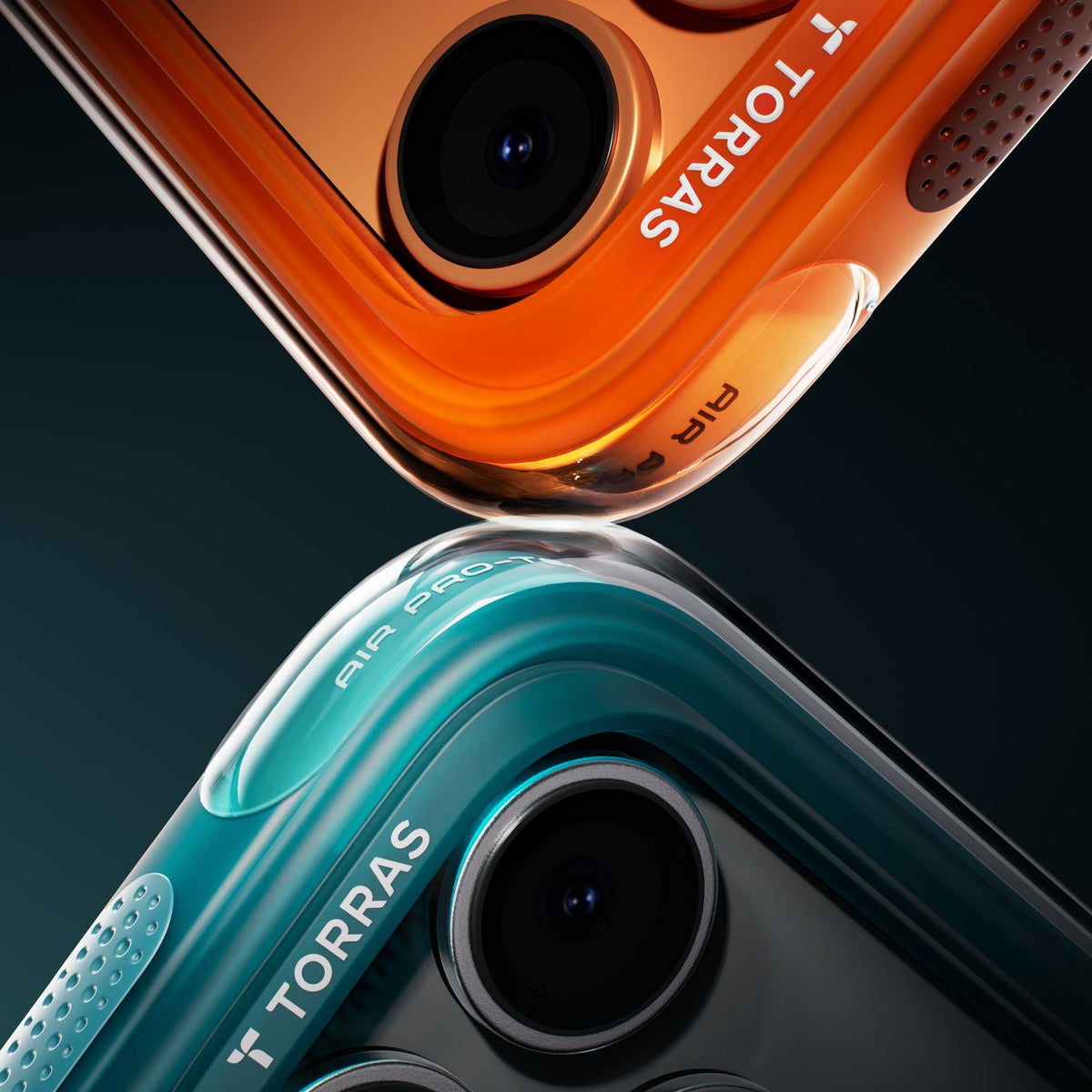 TORRAS Ostand Q3 Air cases for iPhone 17 in orange and teal with magnetic ring stands.