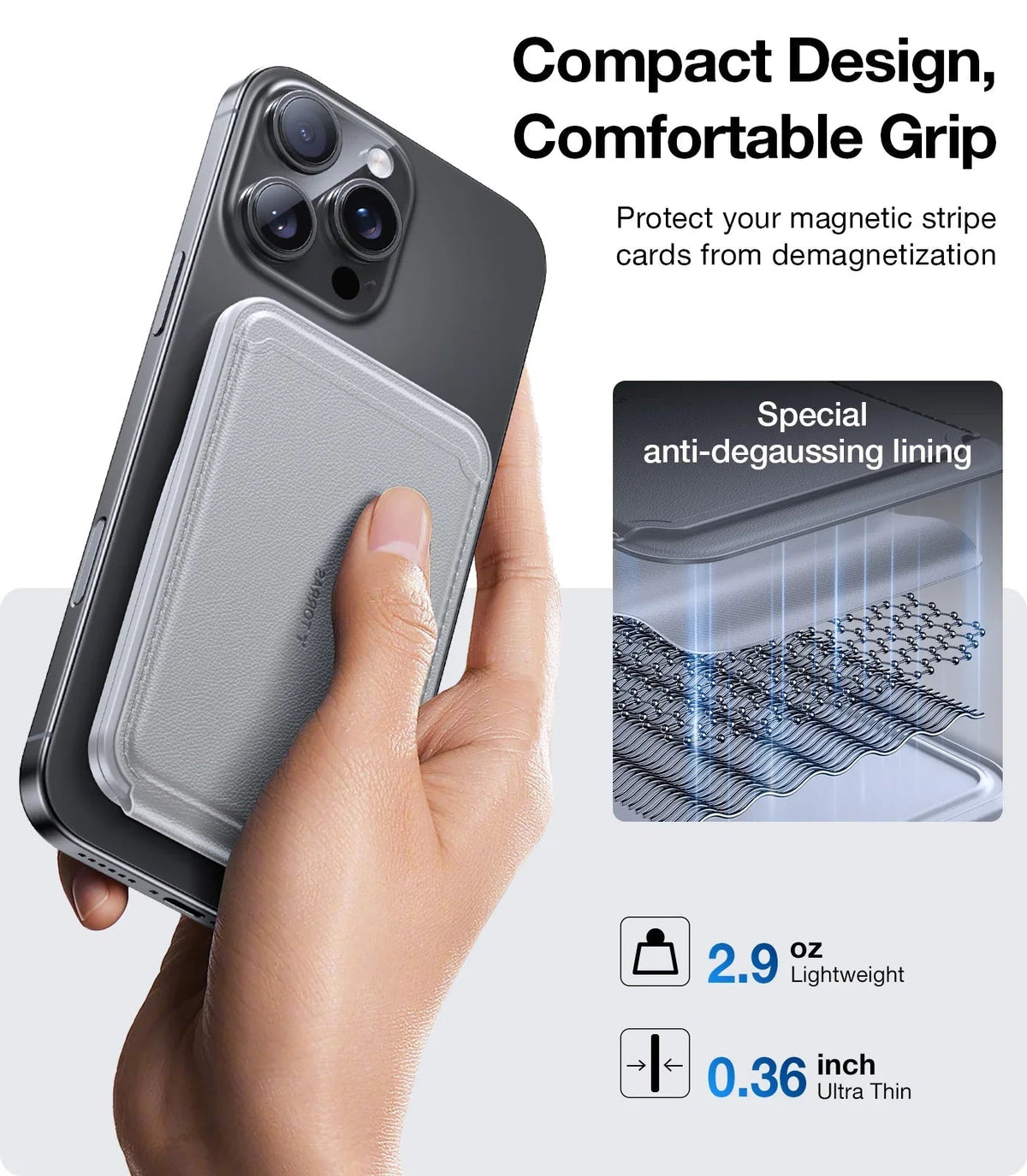 TORRAS minimalist leather slim wallet protects iPhone cards with magnetic stand & anti-degaussing.
