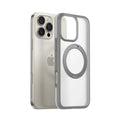 iPhone 16 Pro Ostand R Fusion case by TORRAS: clear, magnetic stand kickstand, grey trim.