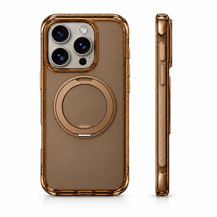 Ostand O3 Air Classic Brown case for iPhone 16 Pro on Natural Titanium