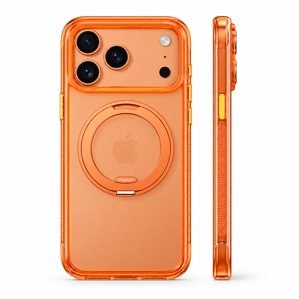 Ostand O3 Air for iPhone 17 Pro Max in Cosmic Orange, rear and side views