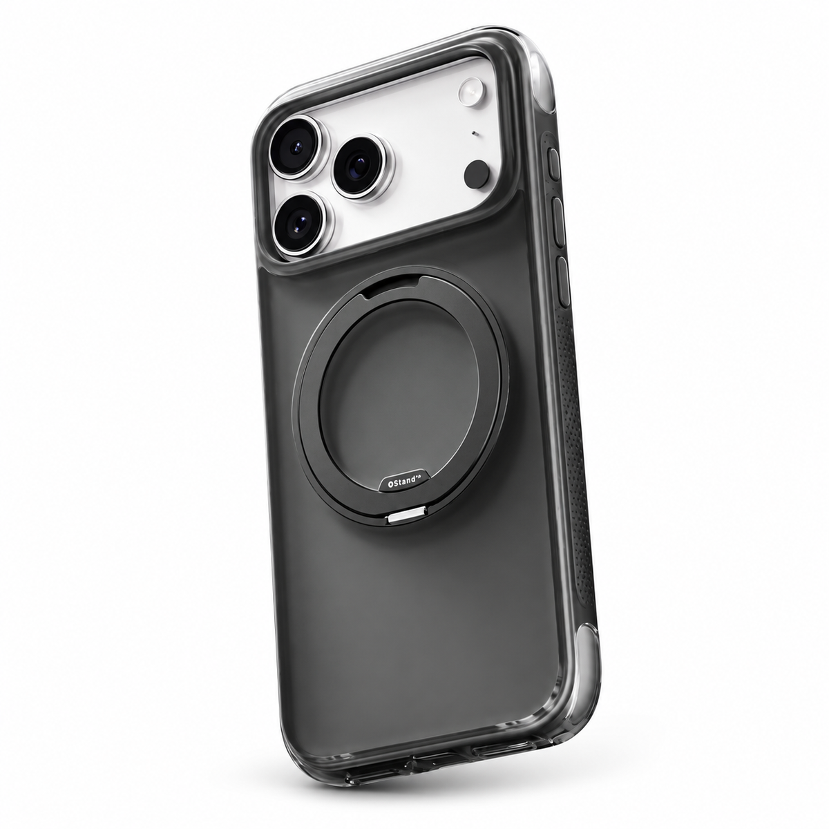 Ostand O3 Air Black case on Silver phone