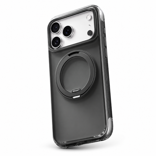 Ostand O3 Air Black case on Silver phone