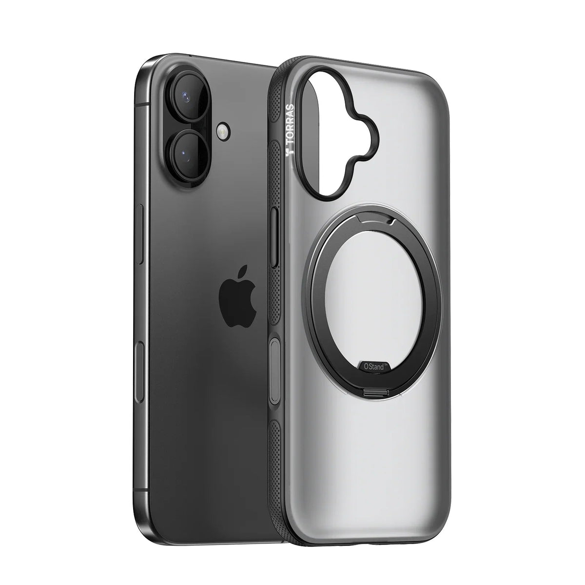 TORRAS Ostand O3 Fitness iPhone 16 magnetic stand case, smoky transparent.