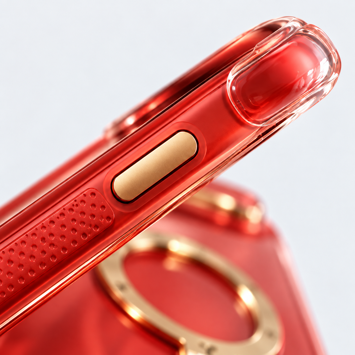 Blazing Steed Q3 Air - dotted red grip, gold button and clear cushioned corner