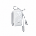 PearlGo Pearl White power bank with two capped USB-C lanyard cable ends