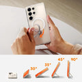 TORRAS Ostand Q3 Spin clear MagSafe case for Samsung S25 Plus with 360° stand.