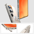 Clear TORRAS Ostand Q3 Spin case for Samsung S25 Plus showing magnetic ring and 360° stand.
