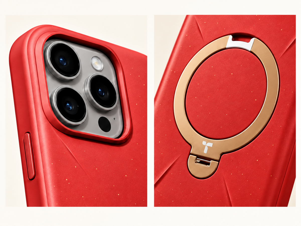iPhone 16 Pro Max case — sculpted matte finish and gold ring stand