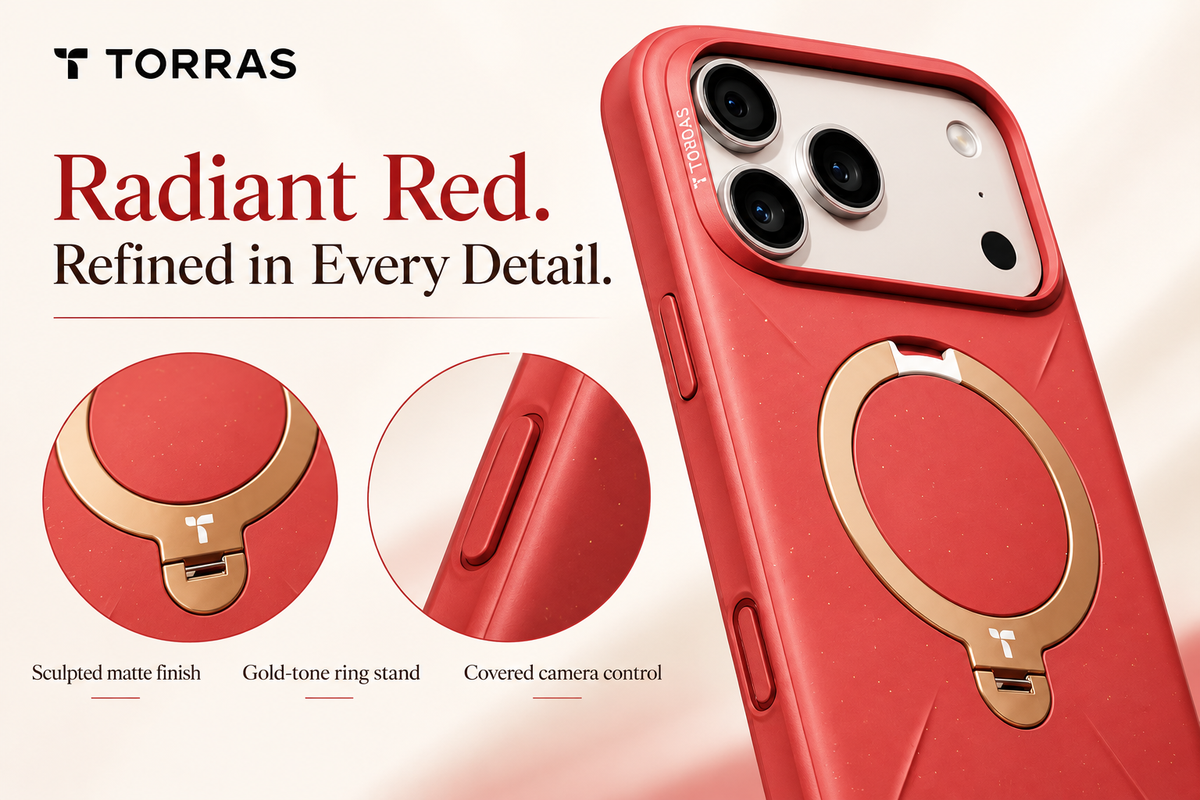 Q3 Pro Radiant Red sculpted finish, gold ring stand and covered camera control