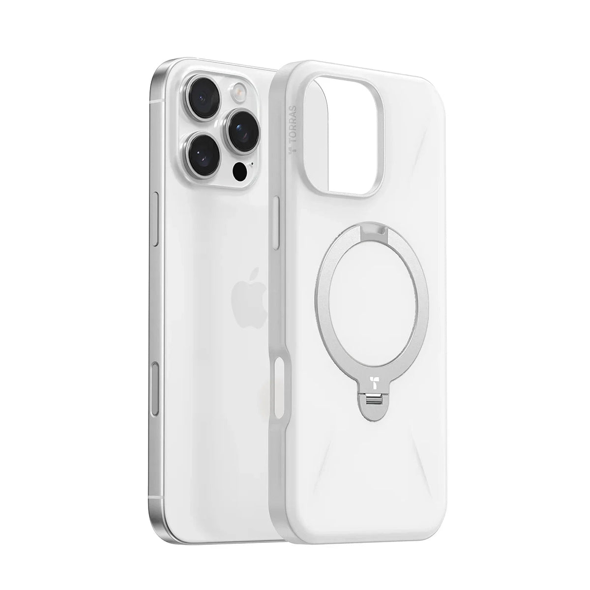 TORRAS Ostand Q3 Fusion case for iPhone 16 Pro Max with silver ring stand