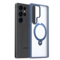 TORRAS Ostand Q3 Spin clear MagSafe case for Samsung S25 Ultra with blue magnetic stand.
