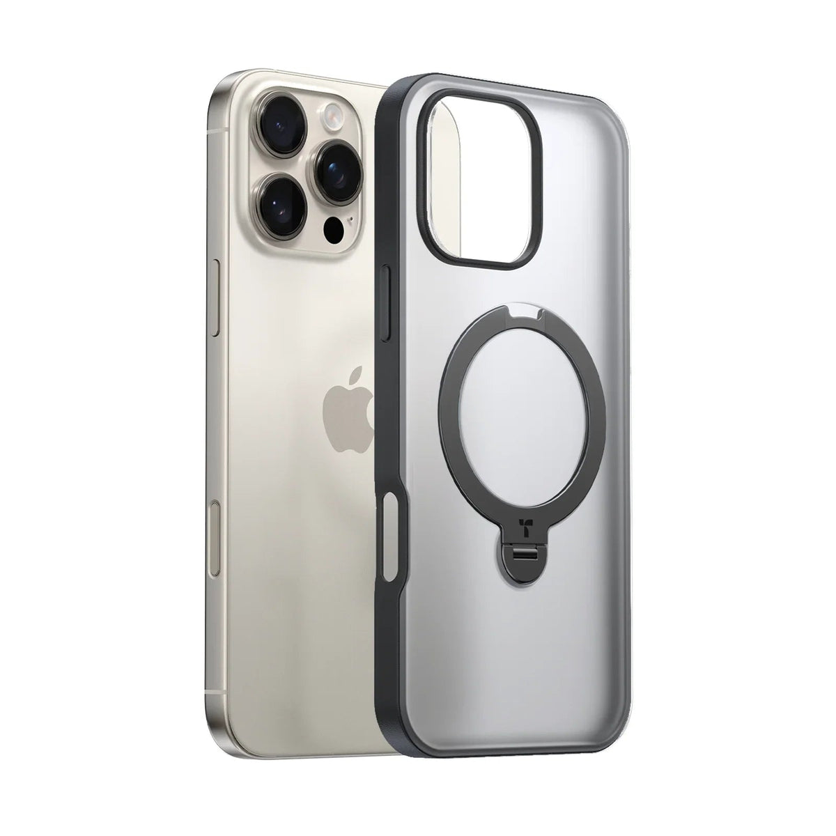 TORRAS Ostand Q3 Spin case for iPhone 16 Pro Max: transparent with magnetic spin stand.