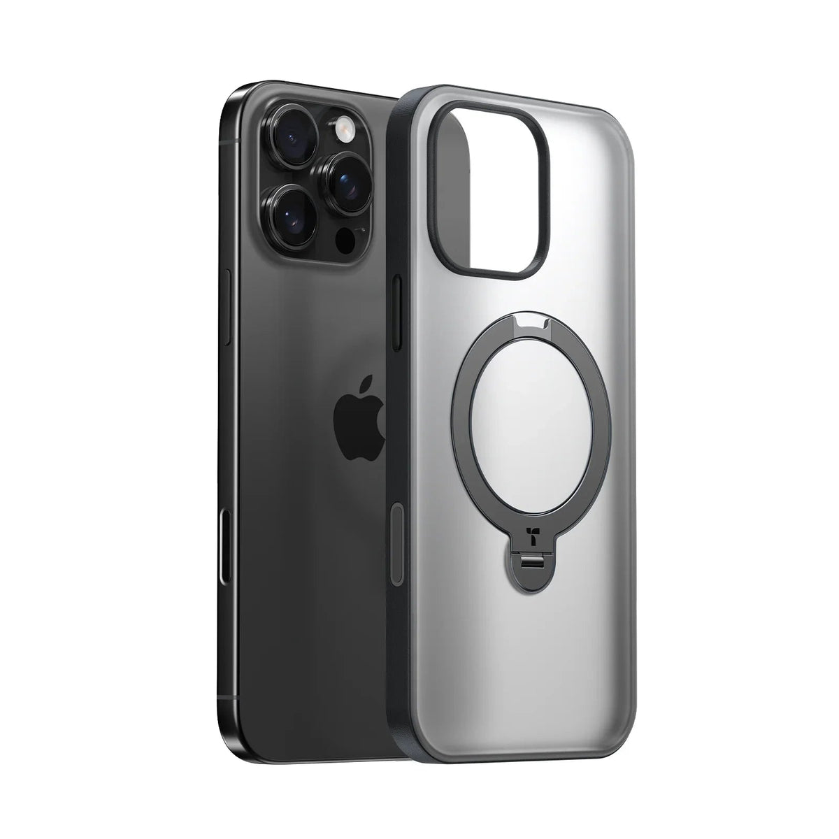 TORRAS Ostand Q3 Spin case for iPhone 16 Pro Max, transparent back with magnetic stand.